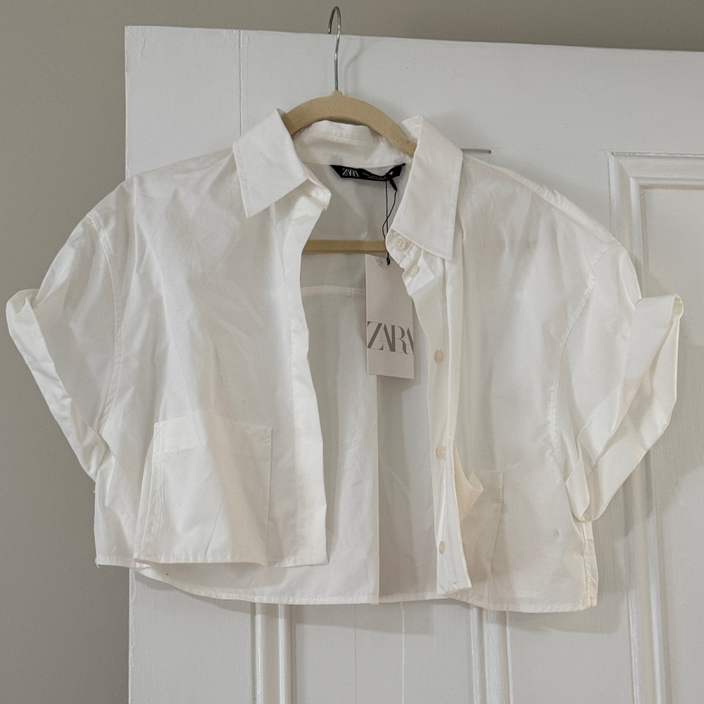 Zara Ivory Cropped Shirt with Pockets